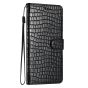 Brilliance LUX iPhone 6P/7P/8P Flip PU Leather Wallet Crocodile Print Card Pockets with Wrist Strap Case Black