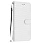 Brilliance LUX iPhone 13 Pro Max Flip PU Leather Wallet Crocodile Print Card Pockets with Wrist Strap Case White