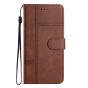 Brilliance LUX iPhone 14 Pro Flip PU Leather Wallet ShockProof Imprinted Cowhide Texture with Wrist Strap Case Dark Brown