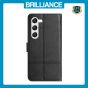 Brilliance LUX Samsung S24 Plus Flip PU Leather Wallet ShockProof Imprinted Cowhide Texture with Wrist Strap Case Black