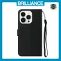 Brilliance LUX iPhone 13 Pro Max Flip PU Leather Wallet Classic Card Pockets with Wrist Strap Case Black