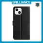 Brilliance LUX iPhone 15 Flip PU Leather Wallet Silk Print Card Pockets with Wrist Strap Case Black