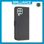 Brilliance LUX Samsung A12 Flip Book PU Leather Wallet  Holder & Stand with Card Pockets Case Black