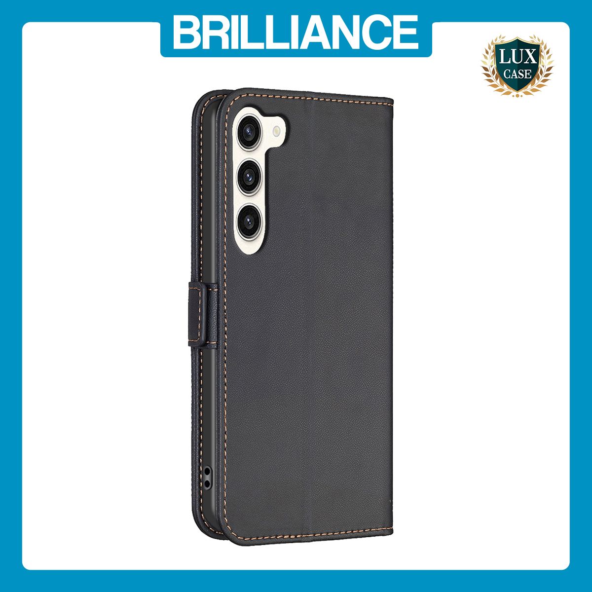 Brilliance LUX Samsung S24 Flip Book PU Leather Wallet  Holder & Stand with Card Pockets Case Black