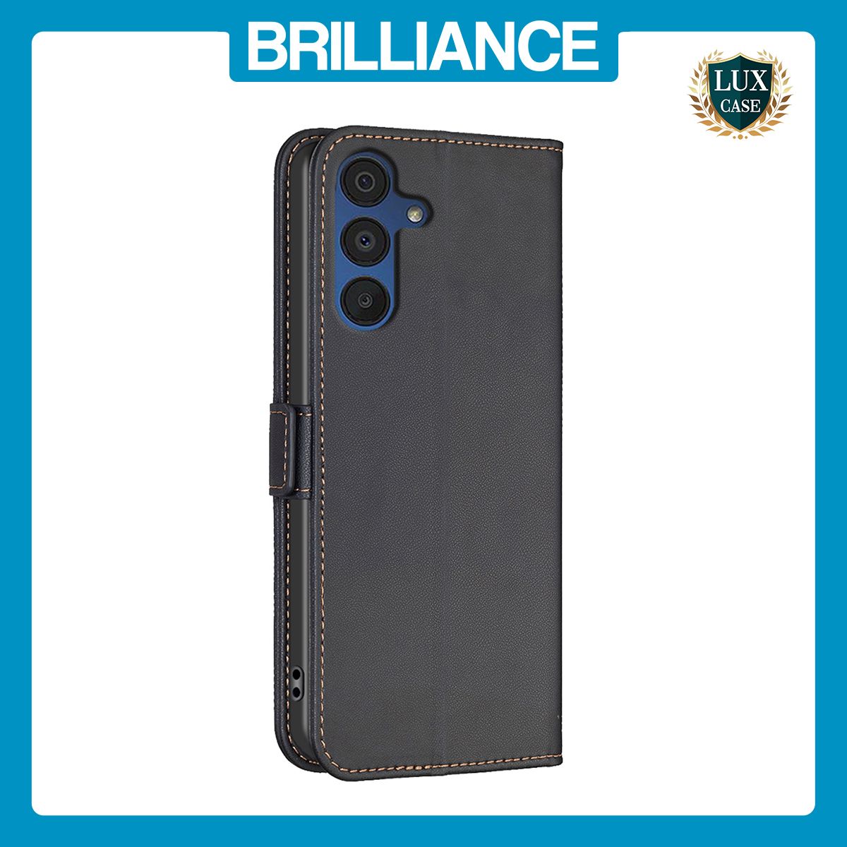 Brilliance LUX Samsung A15 Flip Book PU Leather Wallet  Holder & Stand with Card Pockets Case Black