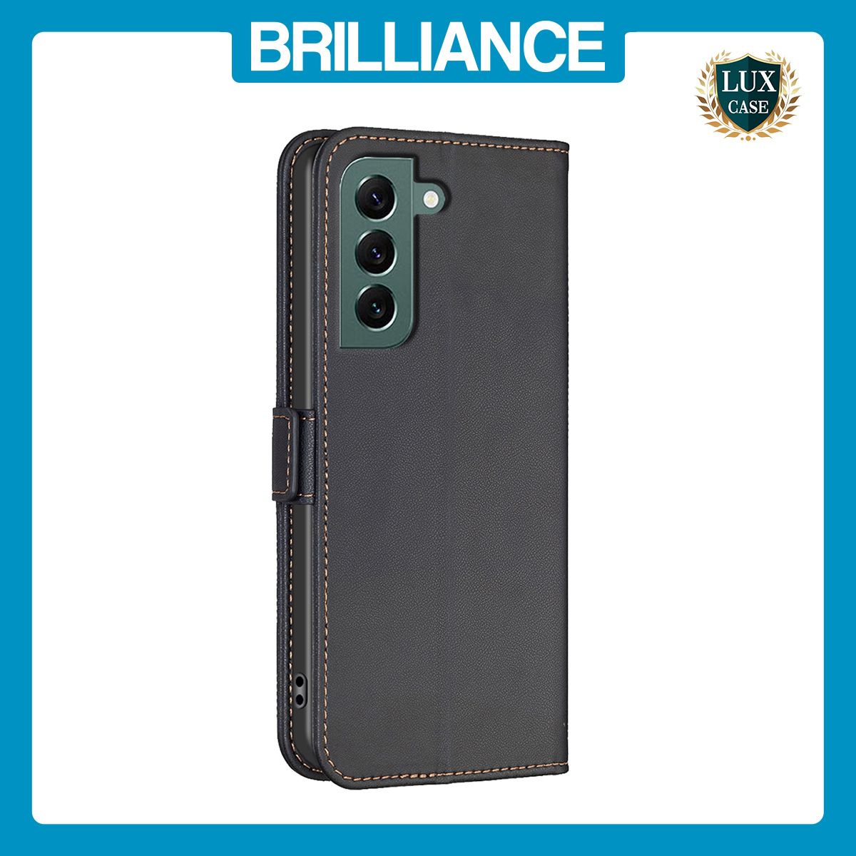 Brilliance LUX Samsung S21 Flip Book PU Leather Wallet  Holder & Stand with Card Pockets Case Black