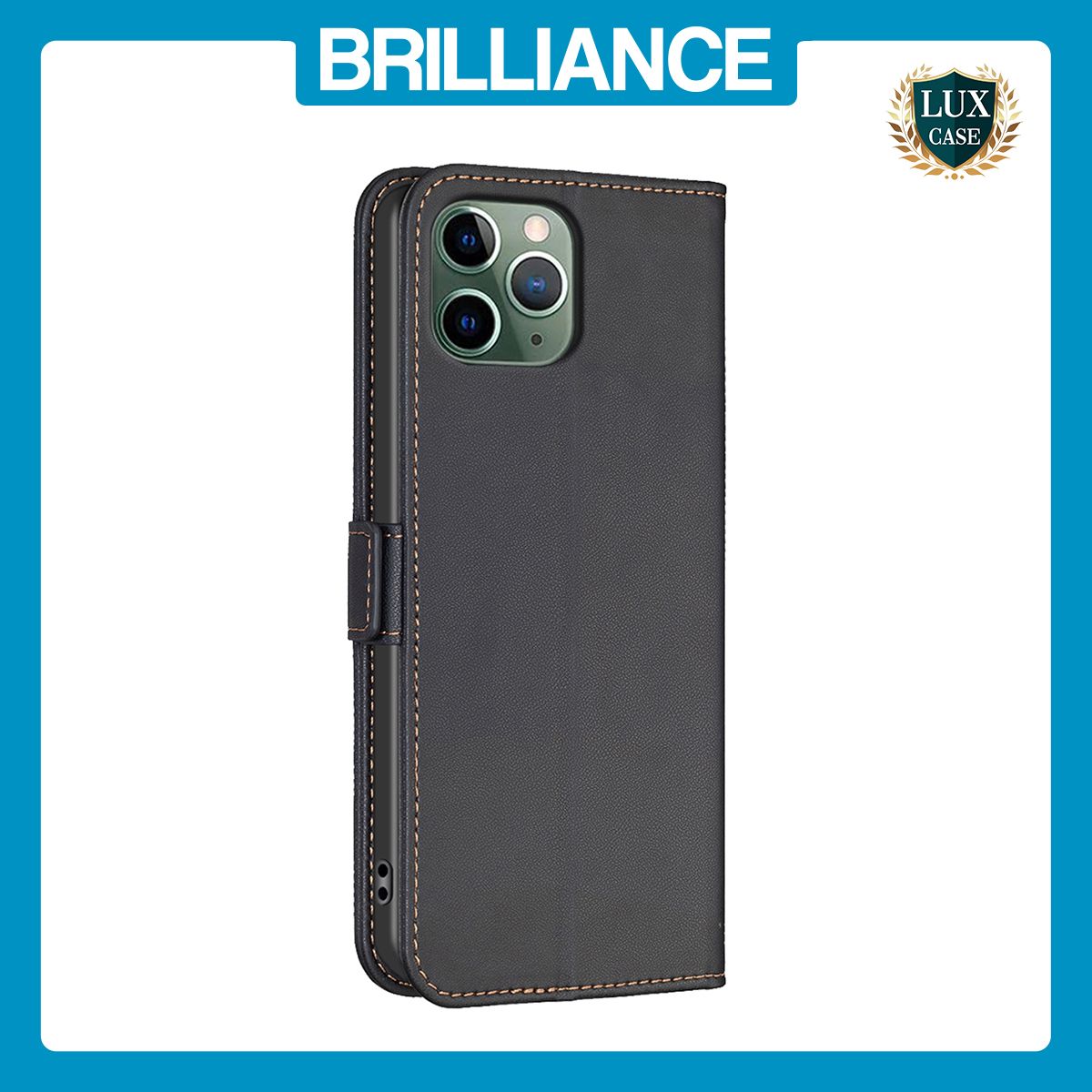 Brilliance LUX iPhone 11Pro Max Flip Book PU Leather Wallet  Holder & Stand with Card Pockets Case Black