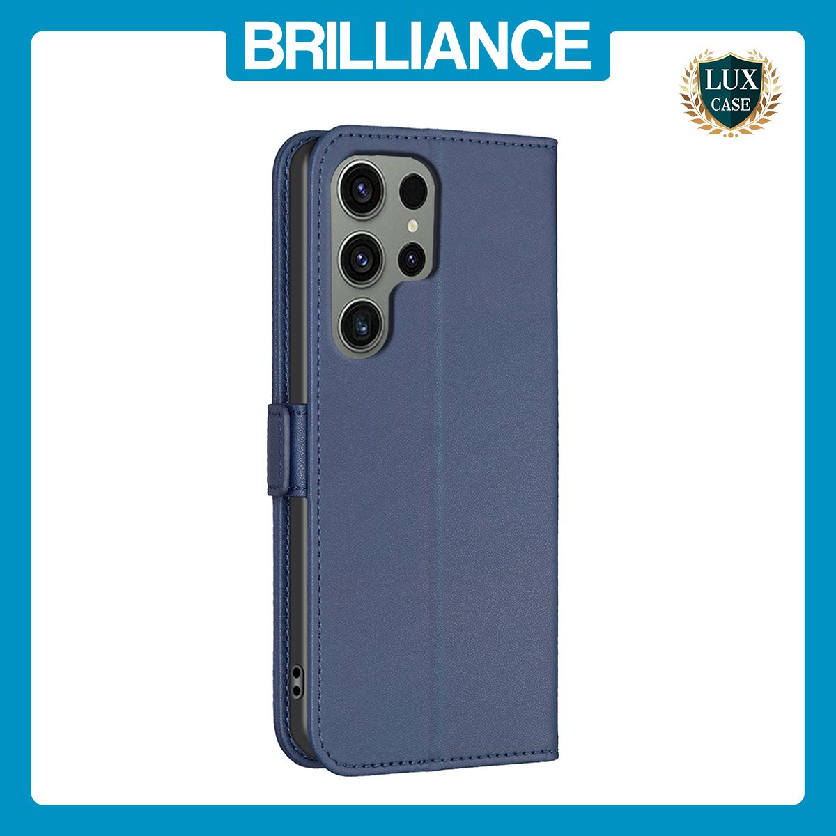 Brilliance LUX Samsung S24 Ultra Flip Book PU Leather Wallet  Holder & Stand with Card Pockets Case Blue