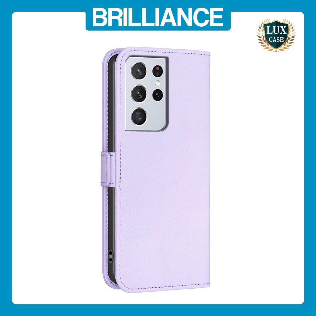 Brilliance LUX Samsung S21 Ultra Flip Book PU Leather Wallet Holder & Stand with Card Pockets Case Light Purple