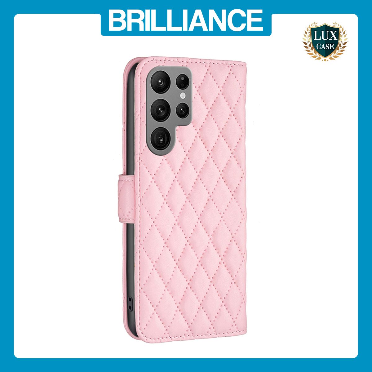 Brilliance LUX Samsung S24 Ultra Flip Book PU real Leather Wallet Holder & Kickstand with Card Pockets Case Pink