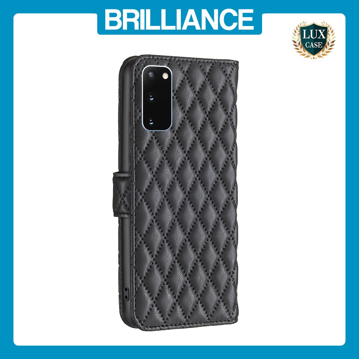 Brilliance LUX Samsung S20 Plus Flip Book PU real Leather Wallet Holder & Kickstand with Card Pockets Case Black