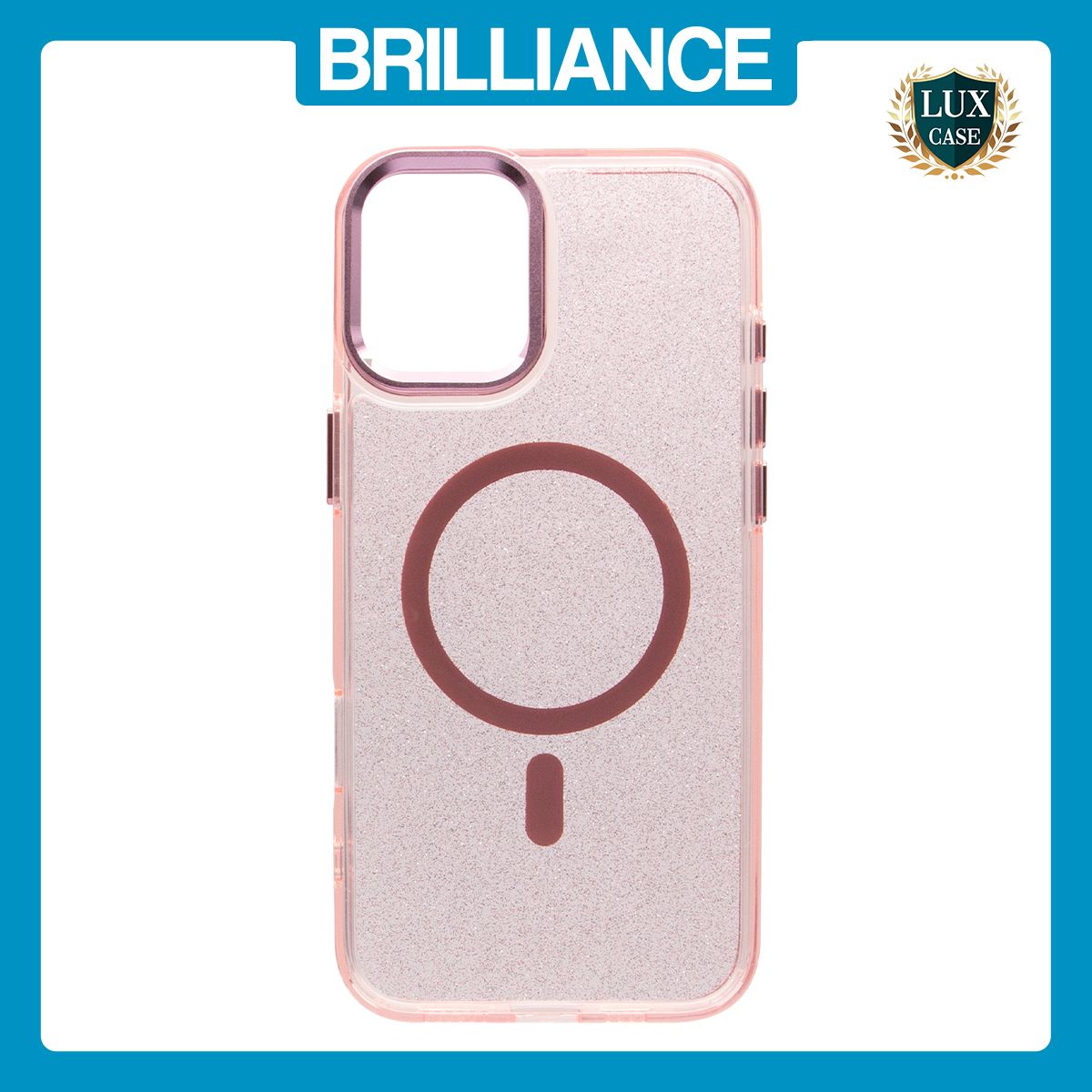 Brilliance LUX iPhone 16 Bling Shiny Magnetic TPU+PC Clear Case With Lens Bracket Camera Stand Glitter Pink