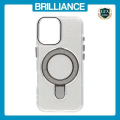 Brilliance LUX iPhone 17 Glitter Sparkle Magnetic Clear TPU + Acrylic with Kickstand Phone Case White