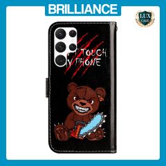 Brilliance LUX Samsung S23 Ultra Flip PU Leather Wallet 3D Print Bear with Wrist Strap Case