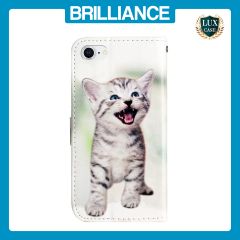 Brilliance LUX iPhone 6/7/8 Flip PU Leather Wallet 3D Print Cat with Wrist Strap Case