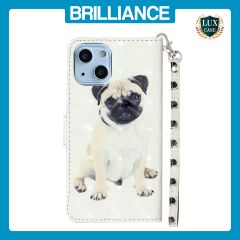 Brilliance LUX iPhone 13 Flip PU Leather Wallet 3D Print Dog with Wrist Strap Case