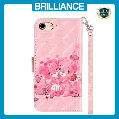 Brilliance LUX iPhone 6/7/8 Flip PU Leather Wallet 3D Print Pink Bear with Wrist Strap Case