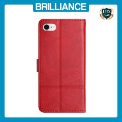Brilliance LUX iPhone 6/7/8 Flip Book PU Leather Wallet ShockProof Cowhide Texture with Wrist Strap Case Red