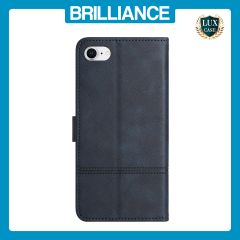 Brilliance LUX iPhone 6/7/8 Flip Book PU Leather Wallet ShockProof Cowhide Texture with Wrist Strap Case Blue