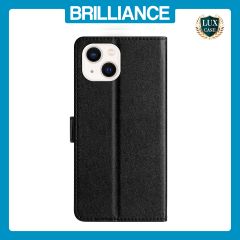 Brilliance LUX iPhone 14 Plus Flip PU Leather Wallet Silk Print Card Pockets with Wrist Strap Case Black