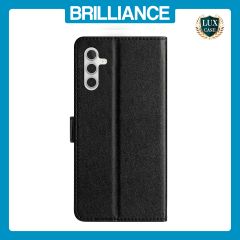 Brilliance LUX Samsung A25 5G Flip PU Leather Wallet Silk Print Card Pockets with Wrist Strap Case Black
