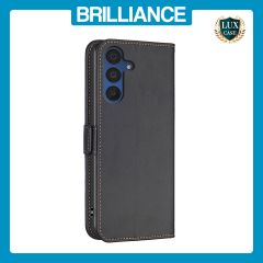 Brilliance LUX Samsung A55 Flip Book PU Leather Wallet  Holder & Stand with Card Pockets Case Black