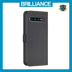 Brilliance LUX Samsung S10 Flip Book PU Leather Wallet  Holder & Stand with Card Pockets Case Black