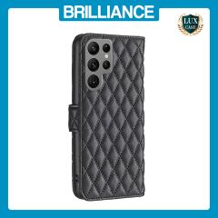 Brilliance LUX Samsung S24 Ultra Flip Book PU real Leather Wallet Holder & Kickstand with Card Pockets Case Black