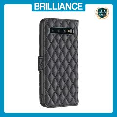 Brilliance LUX Samsung S10 Flip Book PU real Leather Wallet Holder & Kickstand with Card Pockets Case Black