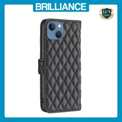 Brilliance LUX iPhone 14/13 Flip Book PU real Leather Wallet Holder & Kickstand with Card Pockets Case Black
