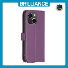 Brilliance LUX iPhone 15 Plus Flip PU Genuine Leather Detachable Strong Magnetic Wallet with Card Pockets Case Purple