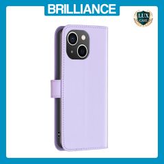 Brilliance LUX iPhone 14 Plus Flip PU Genuine Leather Detachable Strong Magnetic Wallet with Card Pockets Case lavender