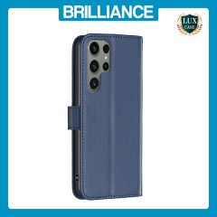Brilliance LUX Samsung S23 Ultra Flip Book PU Genuine Leather Detachable Strong Magnetic Wallet with Card Pockets Case Blue