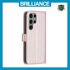 Brilliance LUX Samsung S24 Ultra Flip Book PU Genuine Leather Detachable Strong Magnetic Wallet with Card Pockets Case Gold