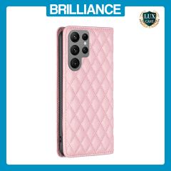 Brilliance LUX Samsung S24 Ultra Flip PU Leather Holder Slots Magnetic Wallet with Card Pockets Case Pink