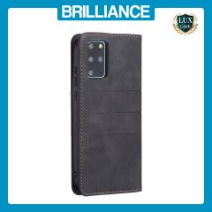 Brilliance LUX Samsung S20 Plus Flip PU Leather Stitching Colors Dark Magnetic Wallet with Card Pockets Case Black