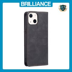 Brilliance LUX iPhone 14 Plus Flip PU Leather Stitching Colors Dark Magnetic Wallet with Card Pockets Case Black