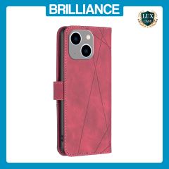 Brilliance LUX iPhone 15 Plus Flip PU Leather Retro Business linear Wallet with Card Pockets Case Red