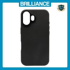 Brilliance LUX iPhone 16 Plus Luxury Vegan Soft Premium PU Leather with Metal Camera Case Black