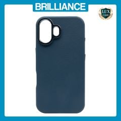 Brilliance LUX iPhone 16 Plus Luxury Vegan Soft Premium PU Leather with Metal Camera Case Blue